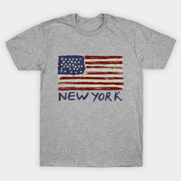 New York Painted Flag Souvenir Tee T-Shirt by FireflyCreative